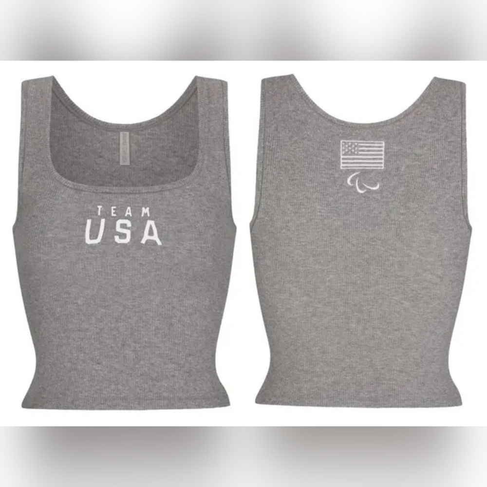 SKIMS SOFT LOUNGE Rib Tank Team USA PARALYMPIC HEATHER GRAY